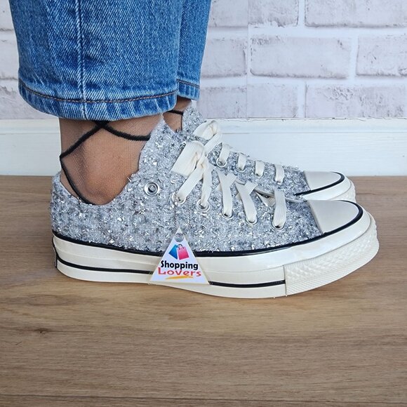 ⭐Converse Chuck 70 Metallic Tweed Low Sz 7.5 Men's Shoes Sneaker Silver A14443C - Picture 9 of 9